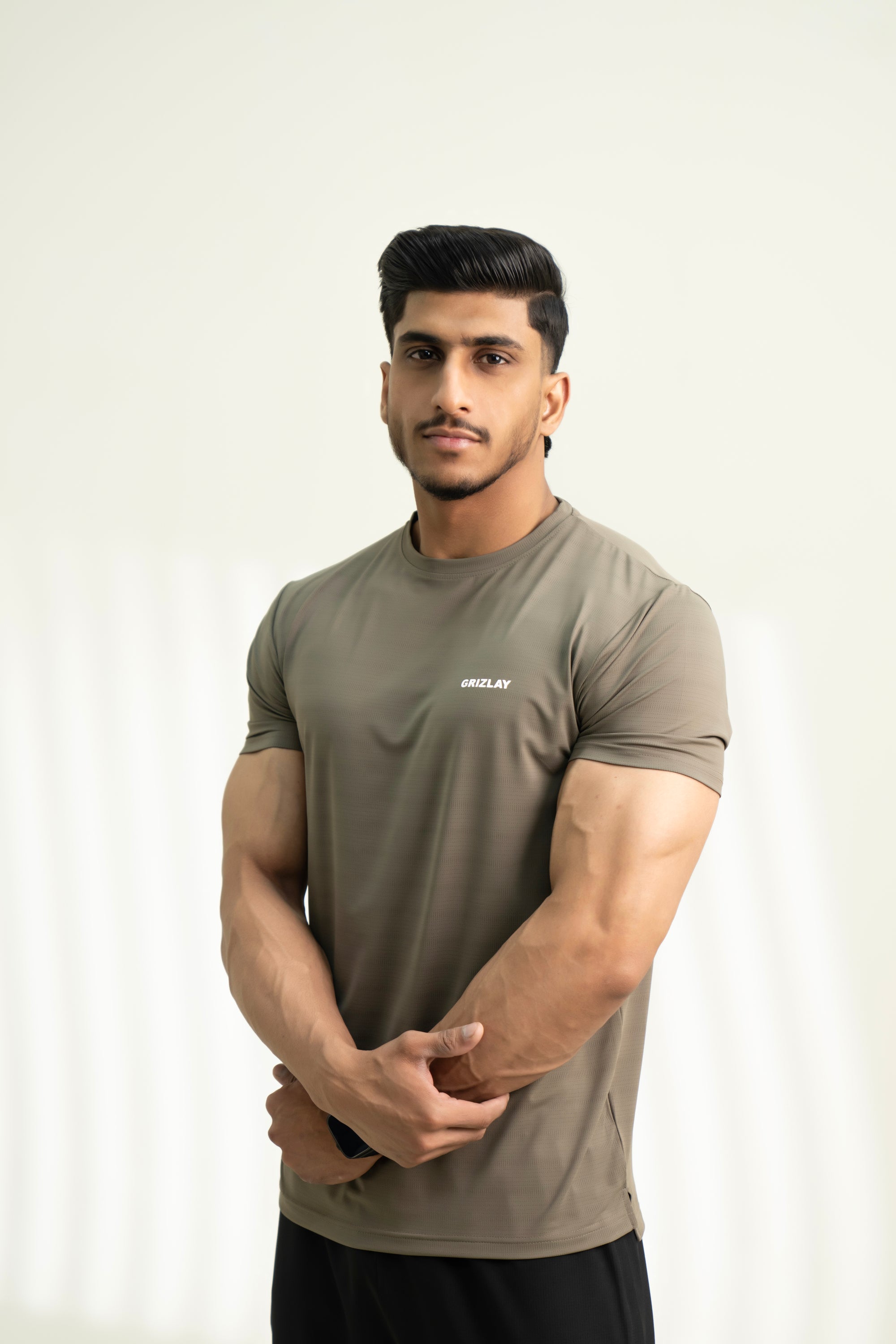 Grizlay FitStream Tee – Light Brown Performance Mesh T-Shirt