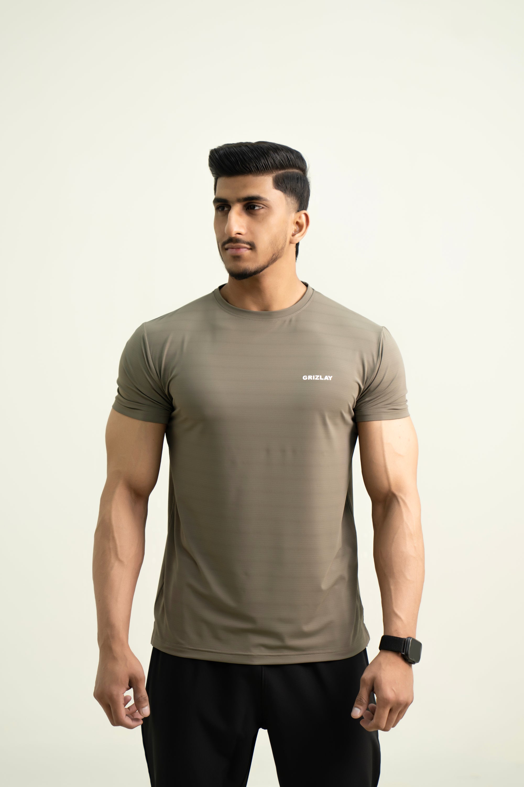 Grizlay FitStream Tee – Light Brown Performance Mesh T-Shirt