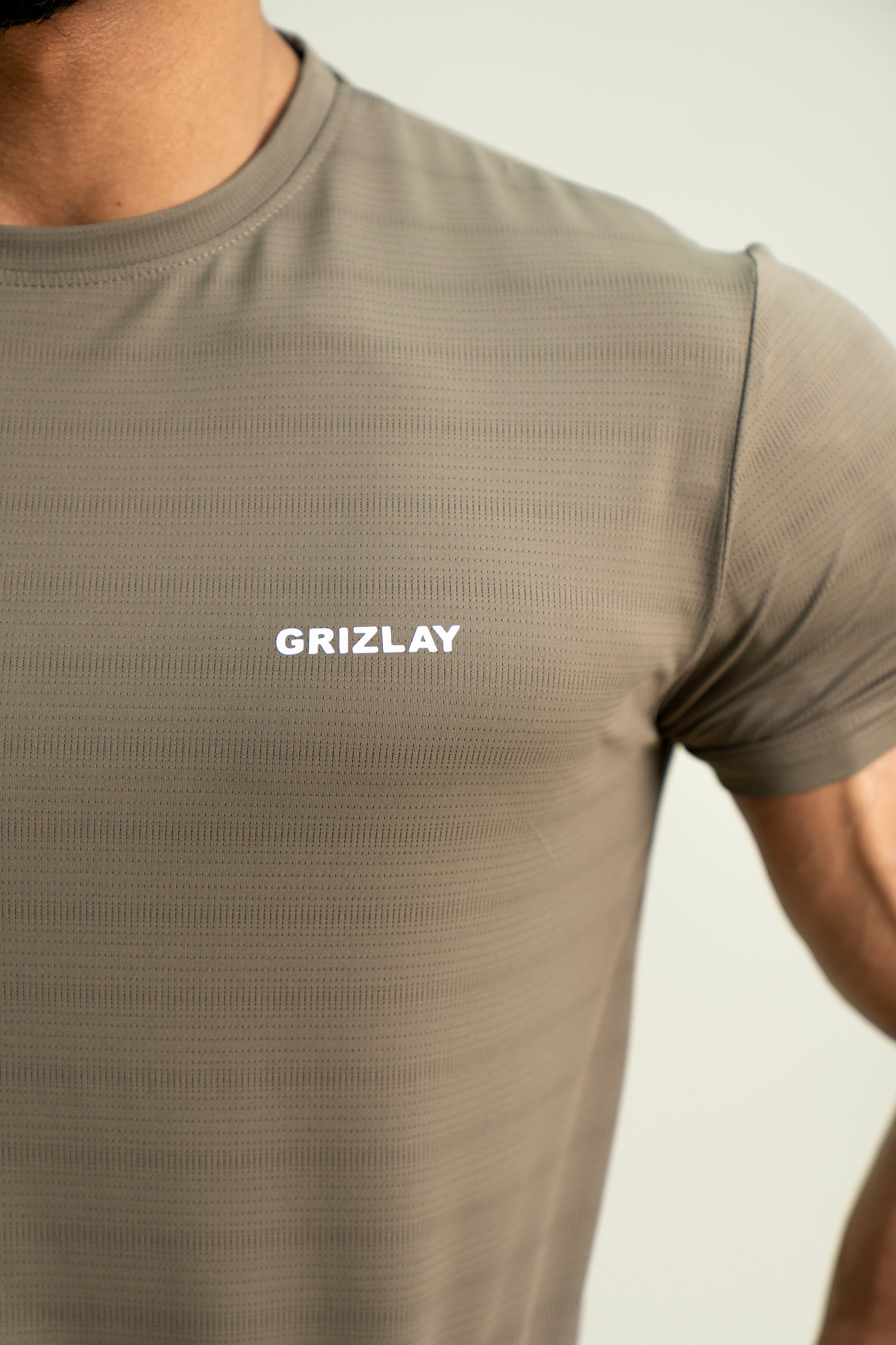 Grizlay FitStream Tee – Light Brown Performance Mesh T-Shirt