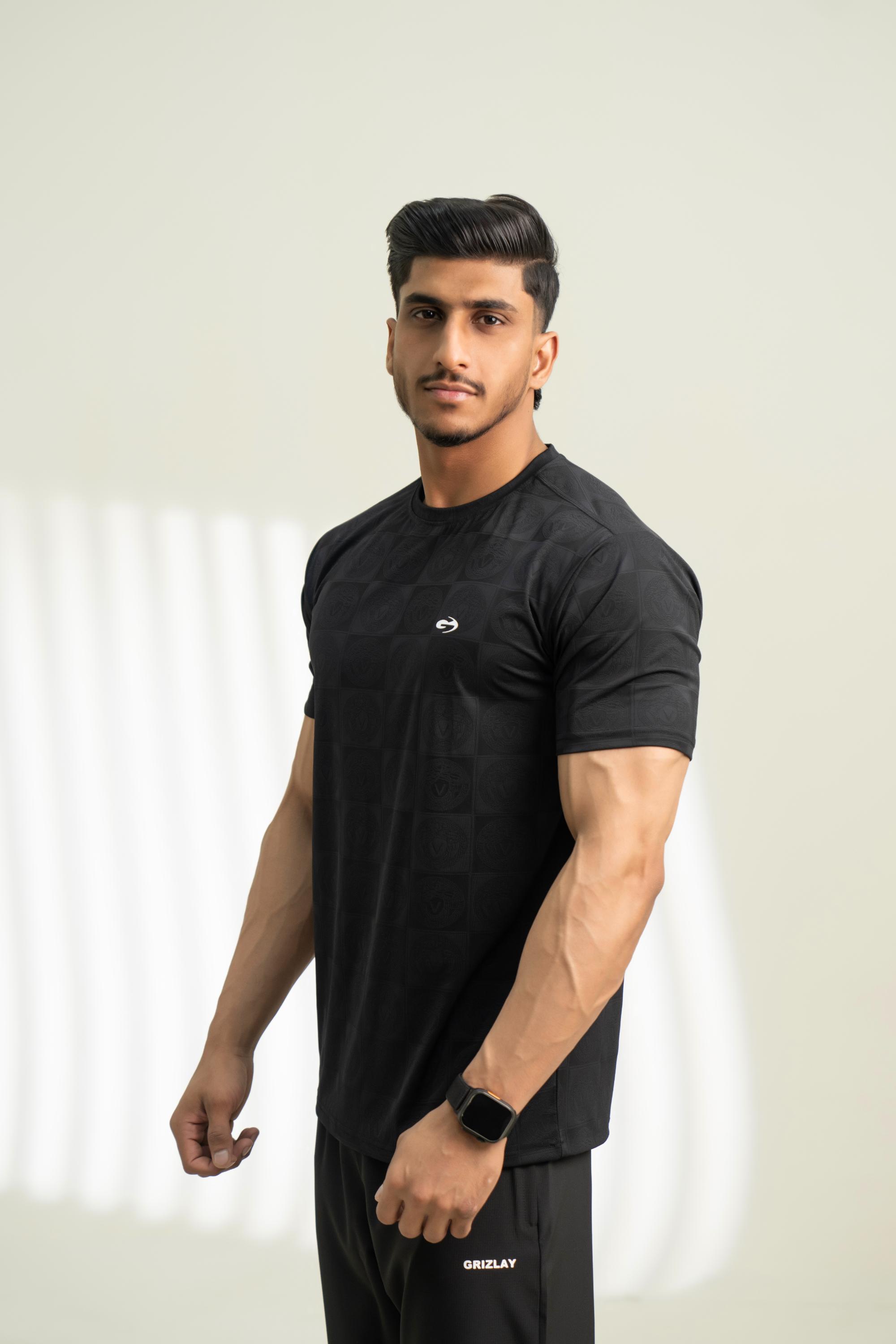 GRIZLAY Black  Graphic Tee  | Textured Streetwear T-Shirt