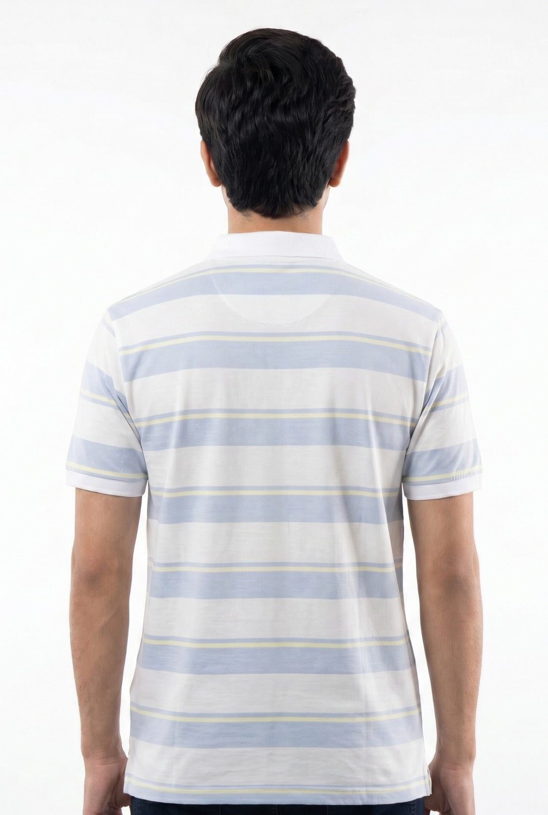 GRIZLAY Coastal Stripe Polo – White & Sky Blue